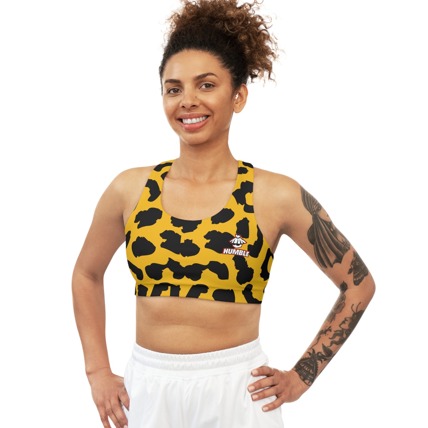 Leopard Animal camo Muay thai Seamless Sports Bra (AOP)