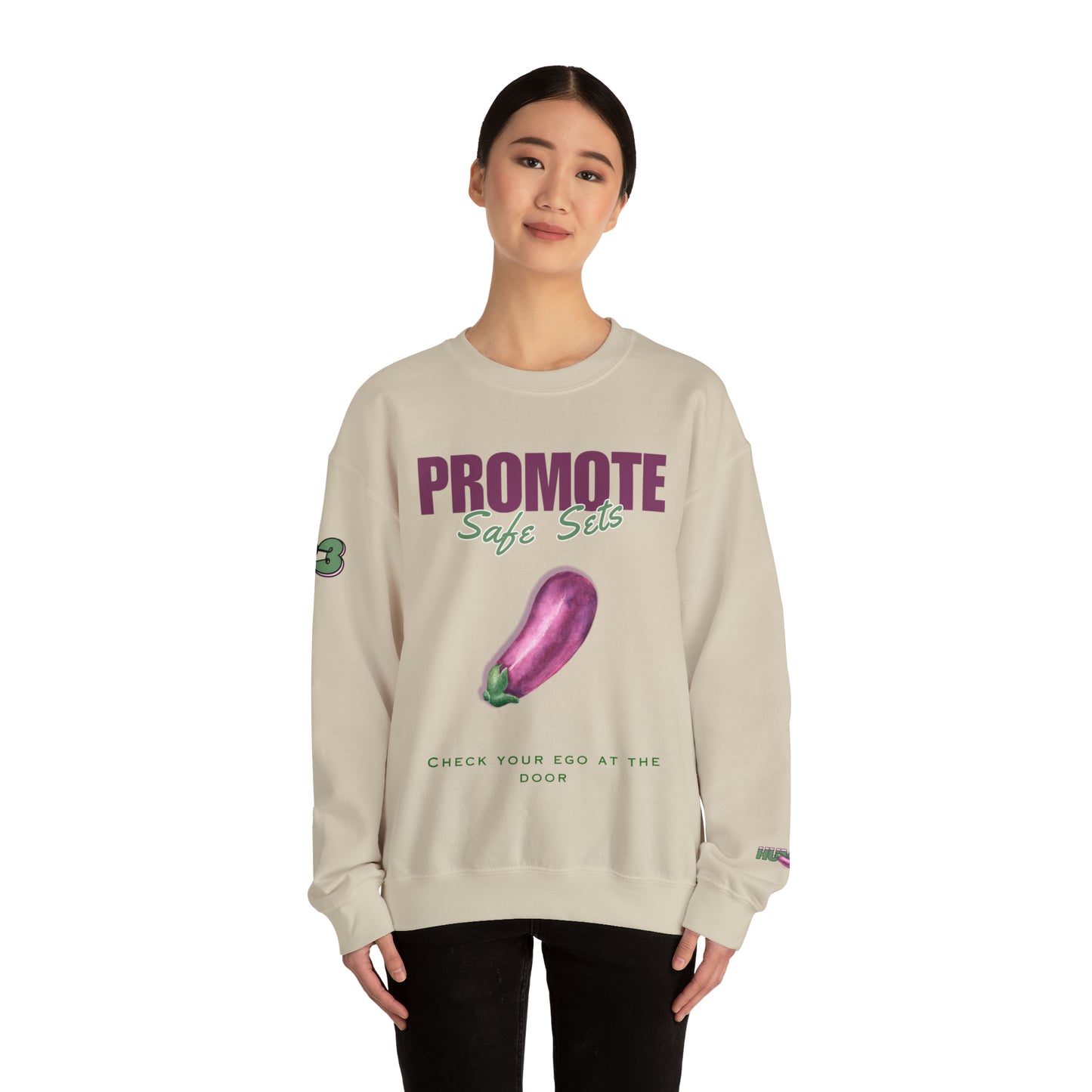 Promote safe sets sweater, Gym training top, Funny graphic crewneck shirt, Long-sleeved heavy unisex  comfy warm multifunction sweatshirt,