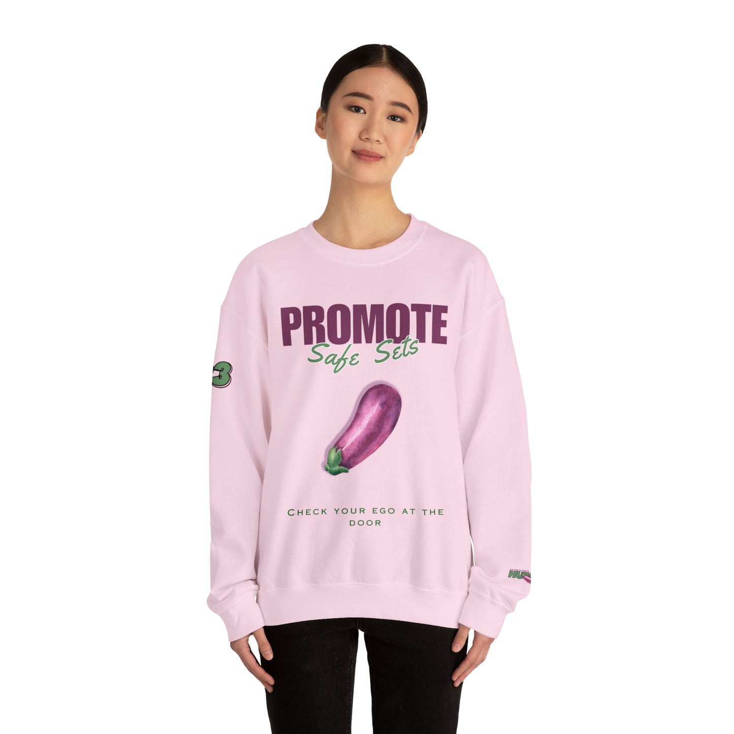 Promote safe sets sweater, Gym training top, Funny graphic crewneck shirt, Long-sleeved heavy unisex  comfy warm multifunction sweatshirt,