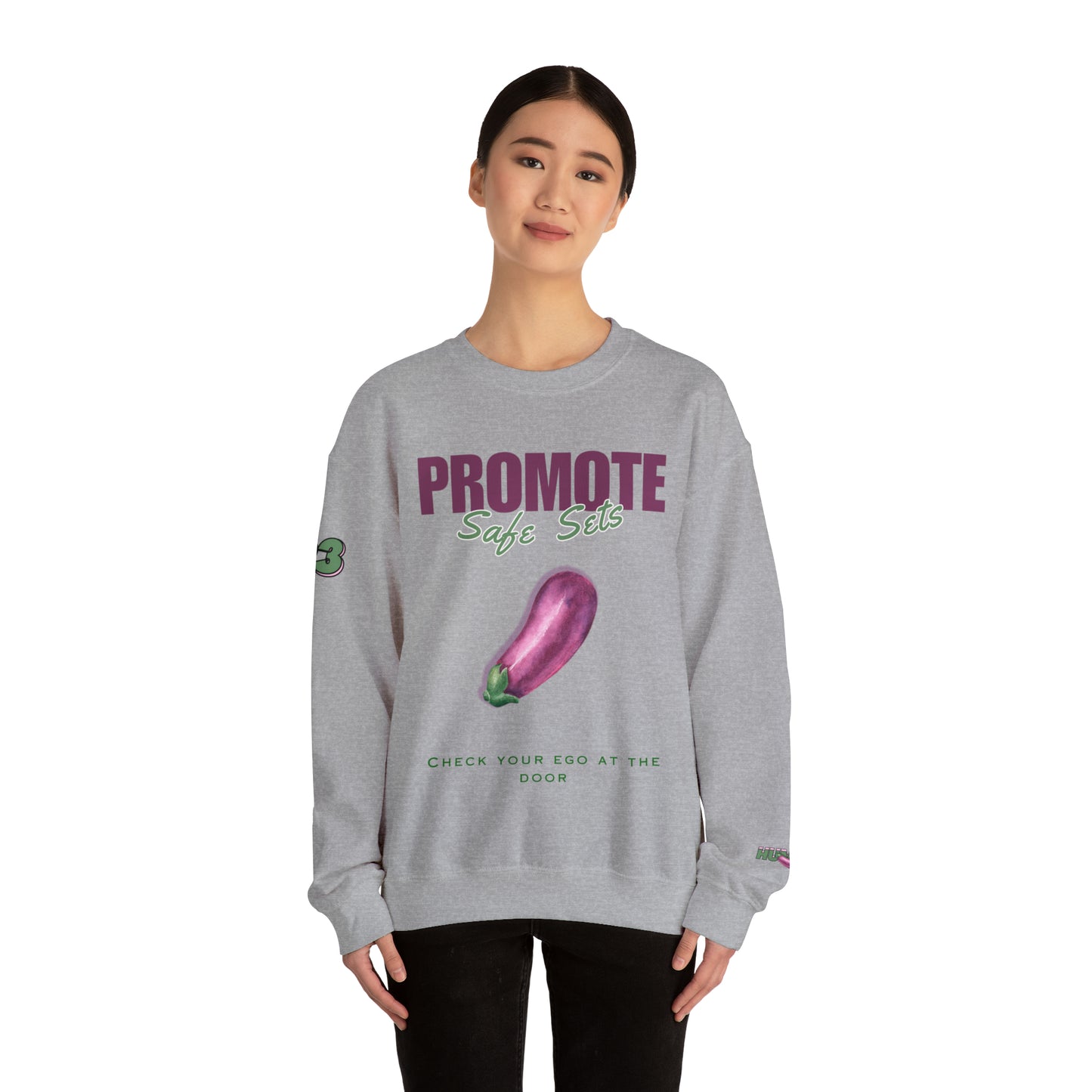 Promote safe sets sweater, Gym training top, Funny graphic crewneck shirt, Long-sleeved heavy unisex  comfy warm multifunction sweatshirt,