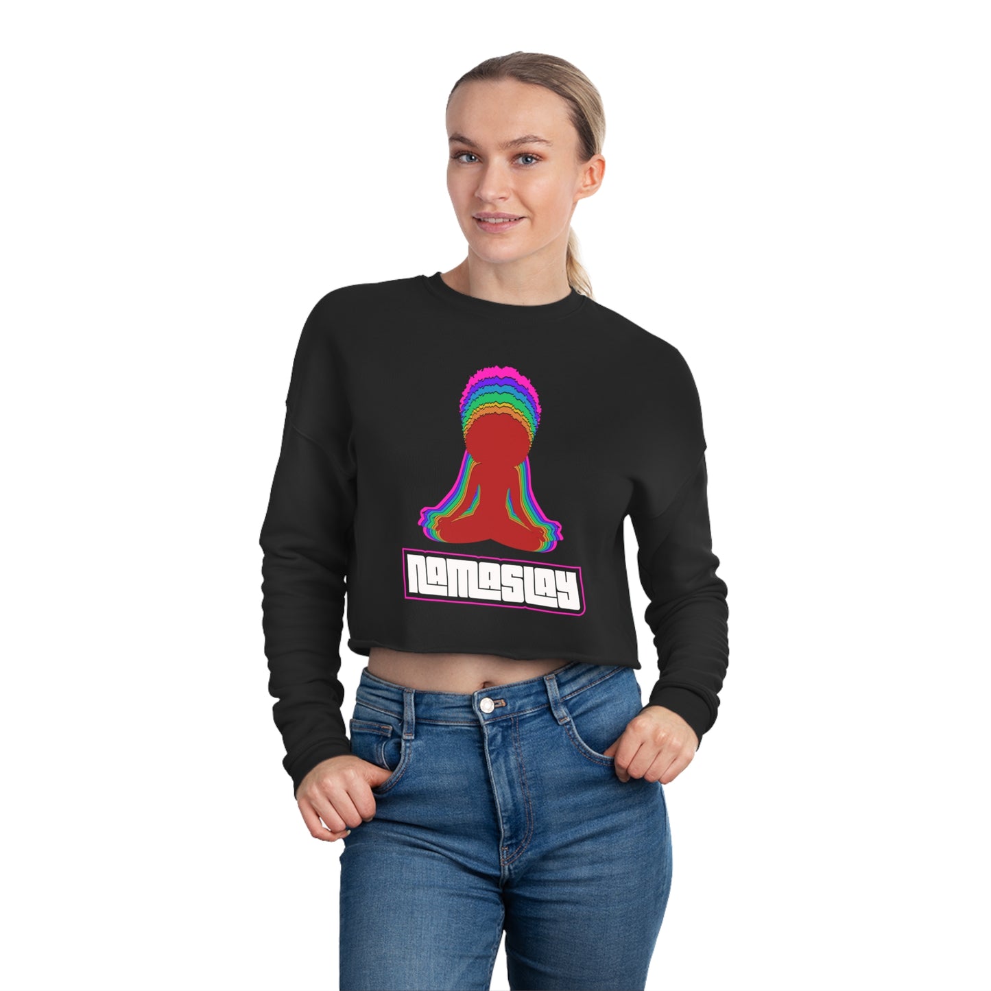 80's inspired multicolored yoga cropped drop shoulder sweatshirt