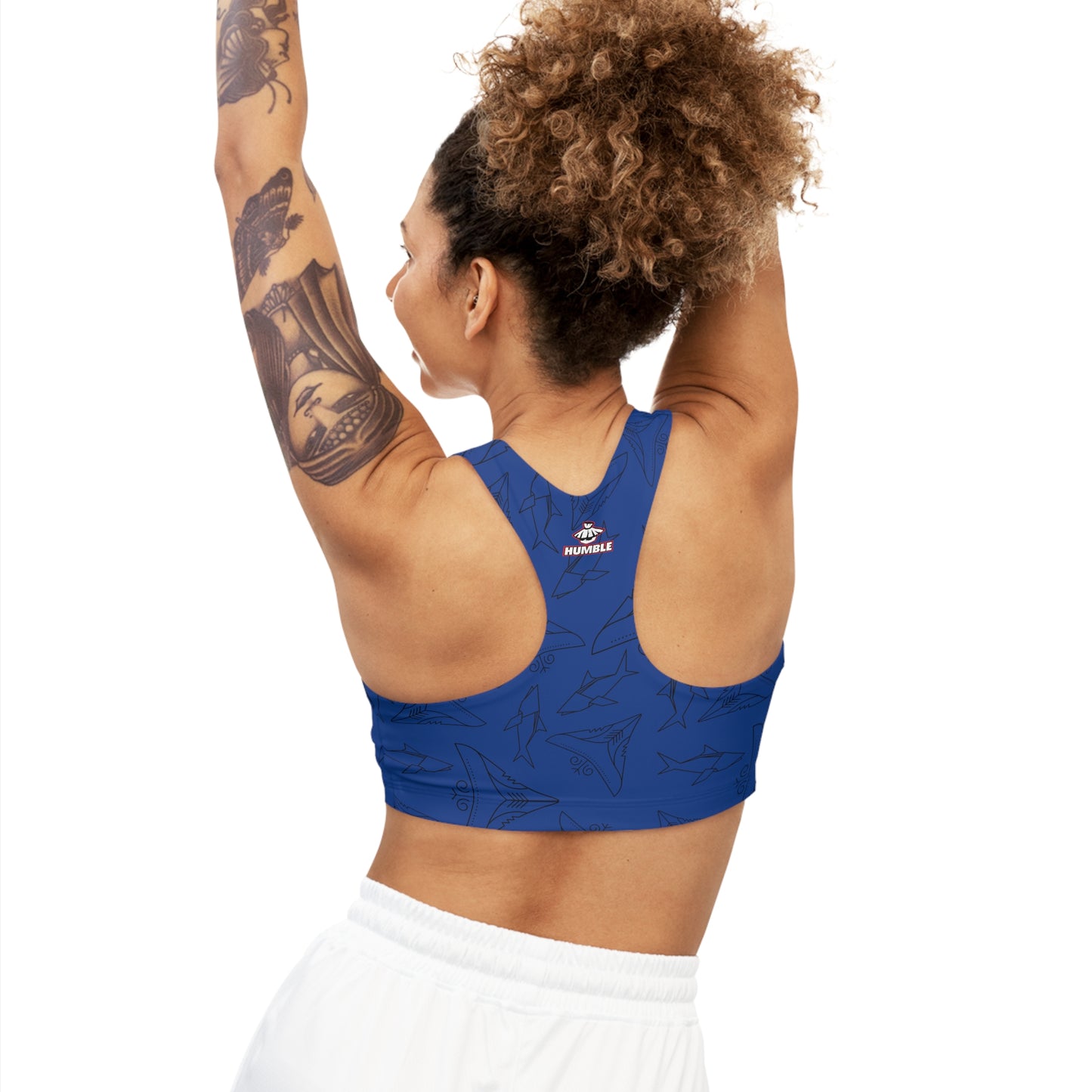 Blue Seamless Sports Bra Shark Bite fitness top