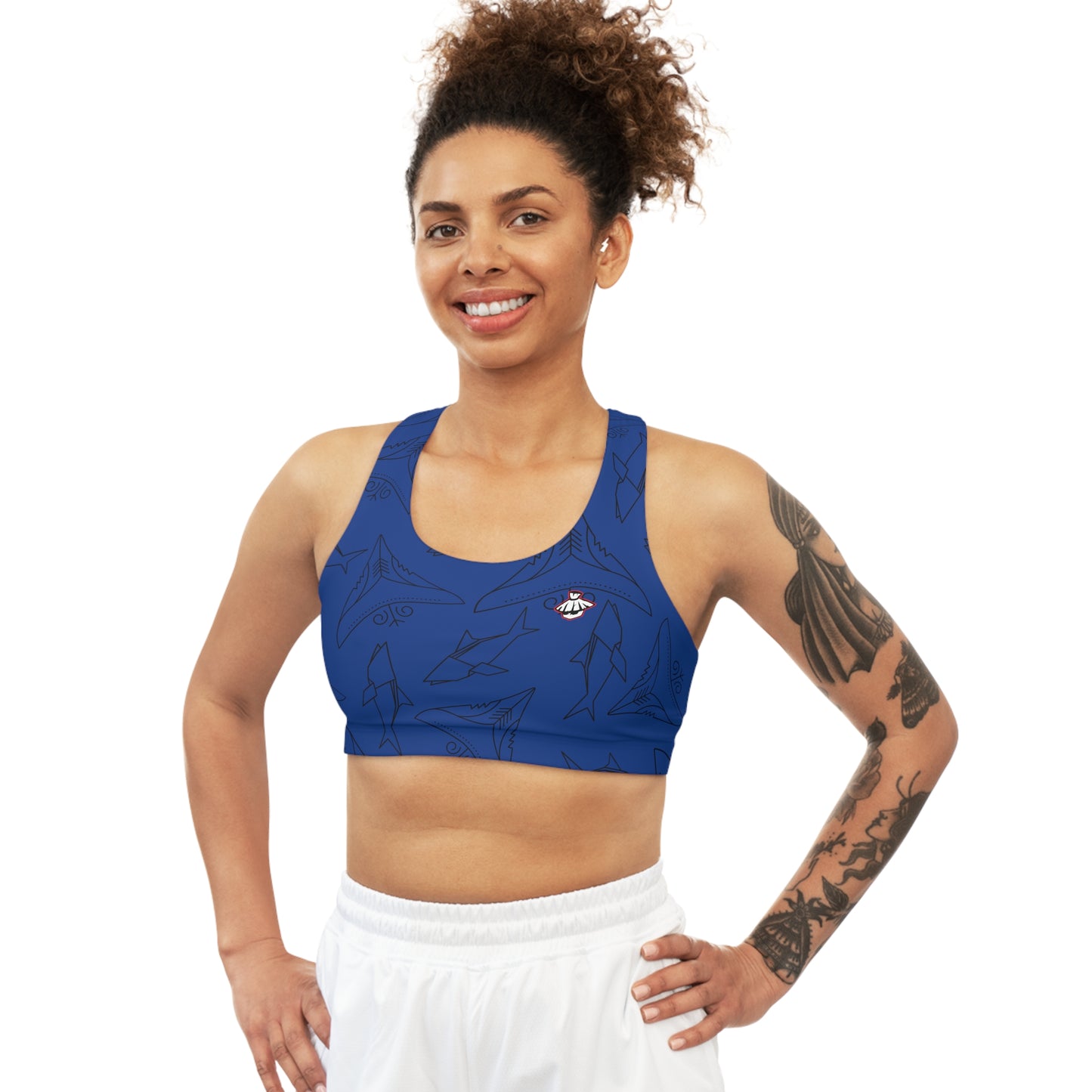 Blue Seamless Sports Bra Shark Bite fitness top